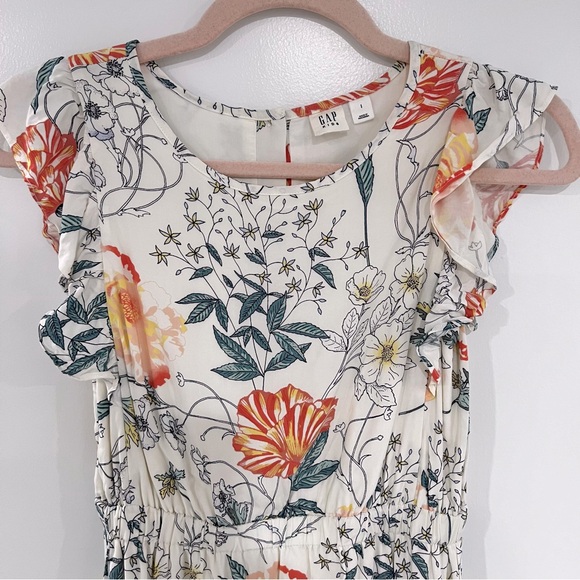 GAP Girls Sz L Off White Floral Flutter Sleeve Summer Dress - Picture 3 of 12